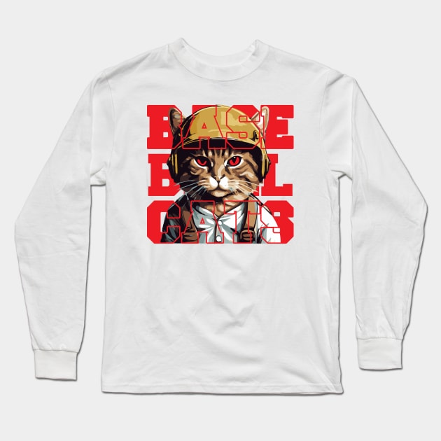 Cat with a Gold Baseball Cap Long Sleeve T-Shirt by Wahyuwm48